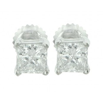 0.96 ct Princess Cut Diamond Stud Earrings in White Gold Screw Back