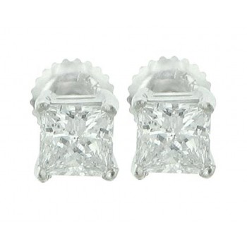 0.80 ct Princess Cut Diamond Stud Earrings in White Gold Screw Back