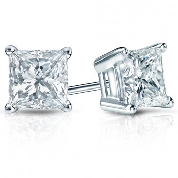2.15 ct Ladies Princess Cut Diamond Stud Earrings Push Back in Silver